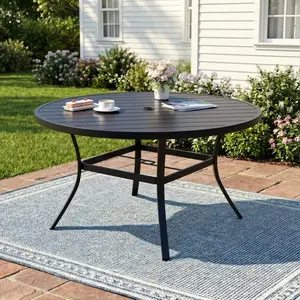 53.2" Patio Round Dining Table for 6, Outdoor Table with Adjustable Umbrella Hole