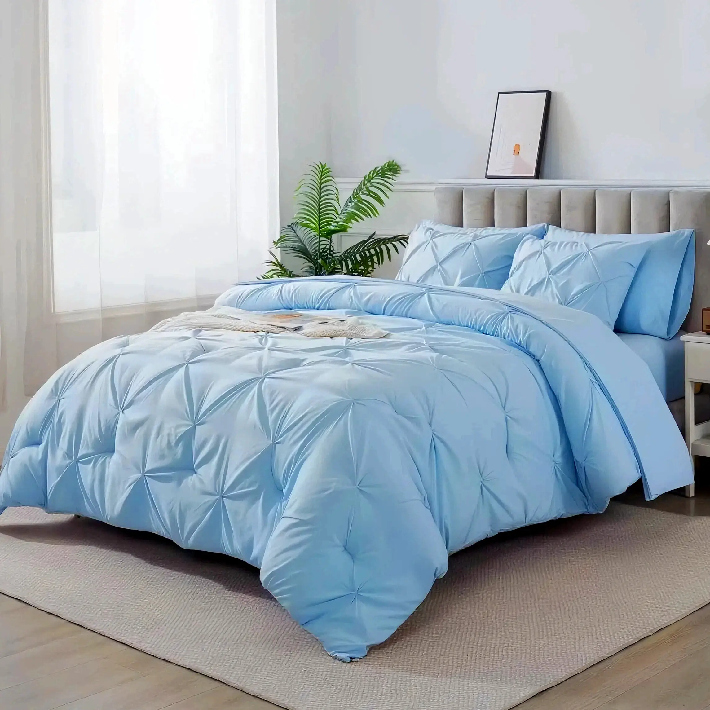 Cosybay Queen Size 7pcs Microfiber Bedding Set - Soft, Breathable, Machine Washable, Hotel Quality; Includes Comforter, 4 Pillowcases, Flat Sheet, Fitted Sheet, Winter Quilt; Queen Comforter Set for Bedroom Decor, Bed Sheets Set