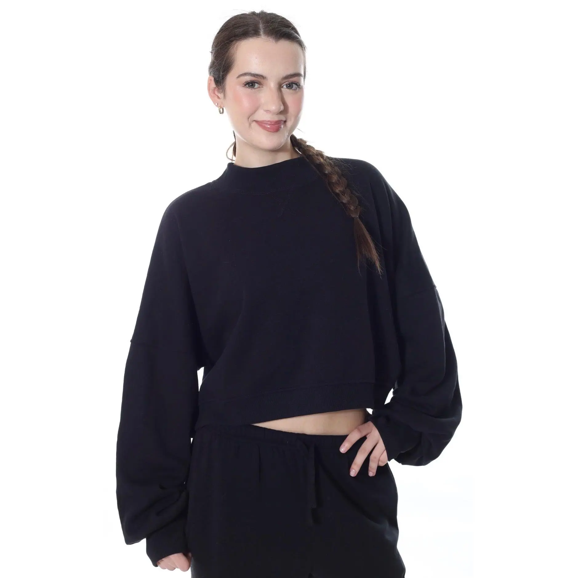 CozyLUX Escapade Mock Neck Crop Sweatshirt