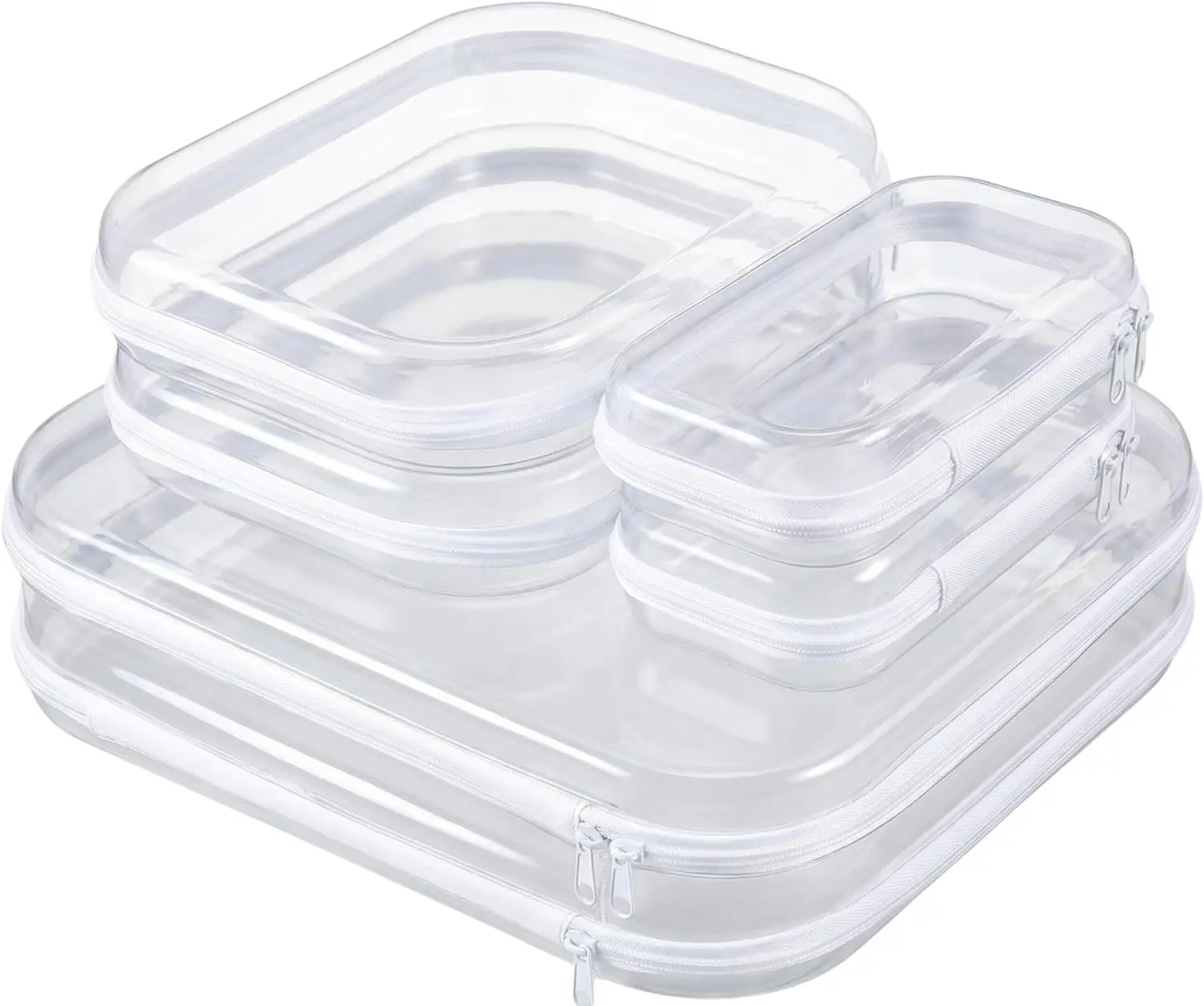 6-Pack PVC Plastic Pet Supply Storage Containers Set - Multi-Size Stackable Zipper Pouch Organizers, Smooth Transparent Reusable Cosmetic Organizers, Sturdy Light Hard Shell, Bump-Resistant, Space-Saving for Home Organization (See Contents at a Glance)