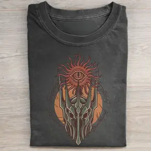 Gildan Menswear Short-Sleeve Round Neck T-Shirt - Vintage Dark Lord Sauron Graphic, The Lord of The Rings LOTR Movie Design, Men's Casual Comfy Fit Crewneck Top