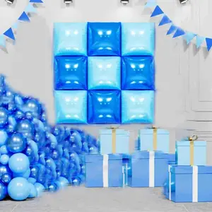 Blue Square Foil Balloons Wall, Double Sided Magenta Mylar Balloons Backdrop Helium Mylar Balloo Kit for Anniversary, 2025 Graduation,Wedding, Birthday Party Decorations 9PCS