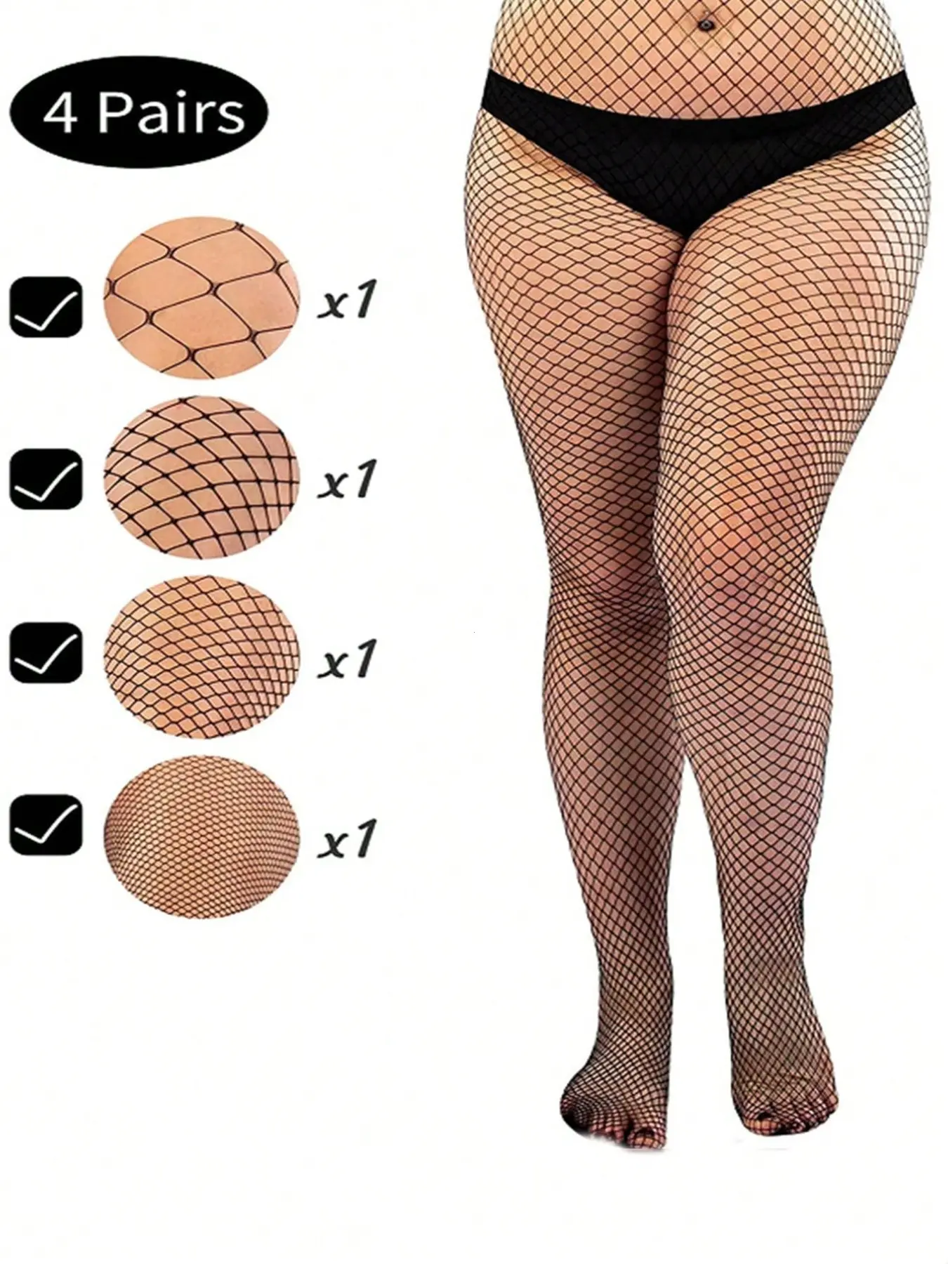 4 Pairs of Different Mesh Sizes Sexy Versatile Lacy Fishnet Socks, Perfect for Women, Various, Trendy and Stylish Footwear Accessories