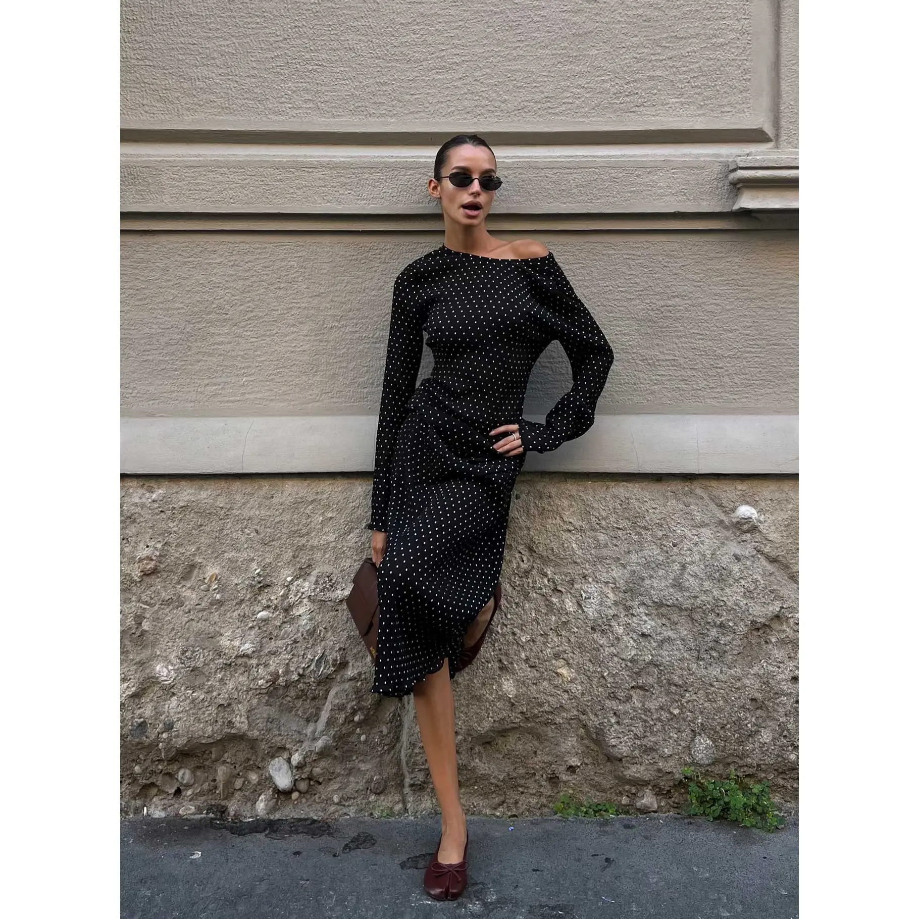 Haven Long Sleeve Maxi Dress Noir Polka - TikTok Shop