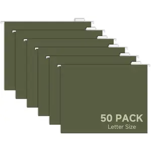 50pcs Green Hanging File Folders,Filing Cabinet, Letter Size with 1/5-Cut Adjustable Tab Durable, 50 pcs Per Box