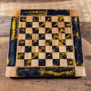 Golden Black Onyx Maple Wood Chess Board (INCLUDES PIECES)