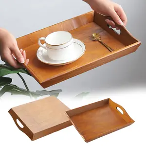1pc Simple Wooden Tea Tray Serving Platter Wooden Storage Trays Househeld Dessert Fruit Plate For Guest Large Capacity Vintage