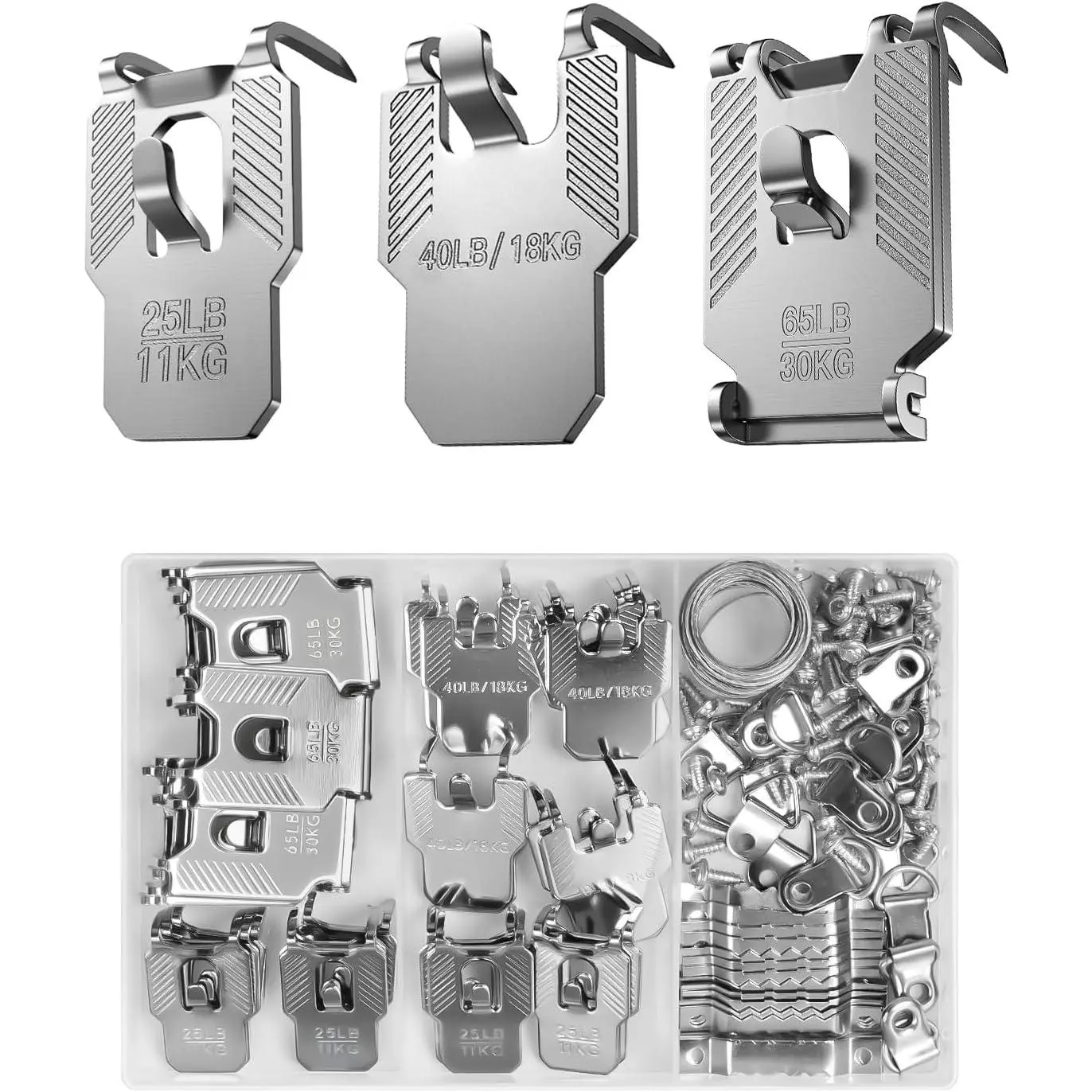 Picture Hanging Kit Hooks: 25 40 65 LB Drywall Picture Hangers Claw Hardware - Tool Nail Free No Damage Heavy Duty Wall Hanger for Room Office Mirror Photo Poster Frame Decor