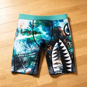 Mens Graphic Boxer Briefs Streetwear Ice Silk Compression Shorts Quick Dry Breathable Long Leg Athletic Underwear Summer Gym Fit