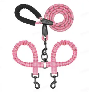 Dual Dog Leash, Double Dog Leash,360 Swivel No Tangle Walking Leash, ShockAbsorbing Bungee for Two Dogs