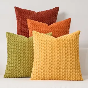 Throw Pillow Covers Pack of 4 Spring Super Soft Boho Corduroy Throw Pillow Cases Mix and Match Colors Plush Texture Pillows for Sofa Couch Bedroom Home Decor, Easy Care
