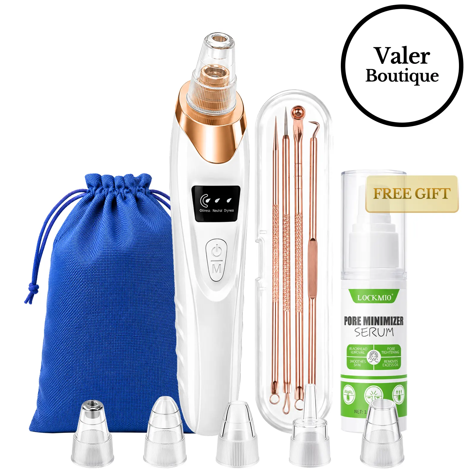 Rechargeable Blackhead Remover Pore Vacuum - 6 Attachments 3 Speed Portable Facial Cleaning Tool USB Fast Charge