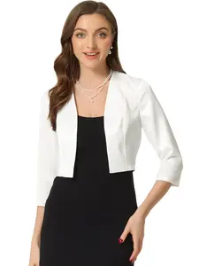 INSPIRE CHIC Satin Cardigan for Women 3/4 Sleeve Open Front Cropped Office Work Bolero Shrug