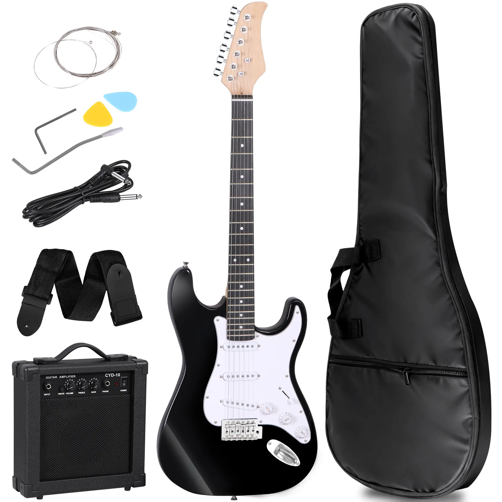 Segawe 39-in Right-Hand Full Size Durable Electric Guitar All-Inclusive Beginner Kit Set - Fine Arched Top Wood Body, 10W Portable Guitar Amp (Impressive Volume), Gig Bag, Strap, Cable, Picks, Strings, Tremolo Bar, Allen Keys - Travel Solution for Teens