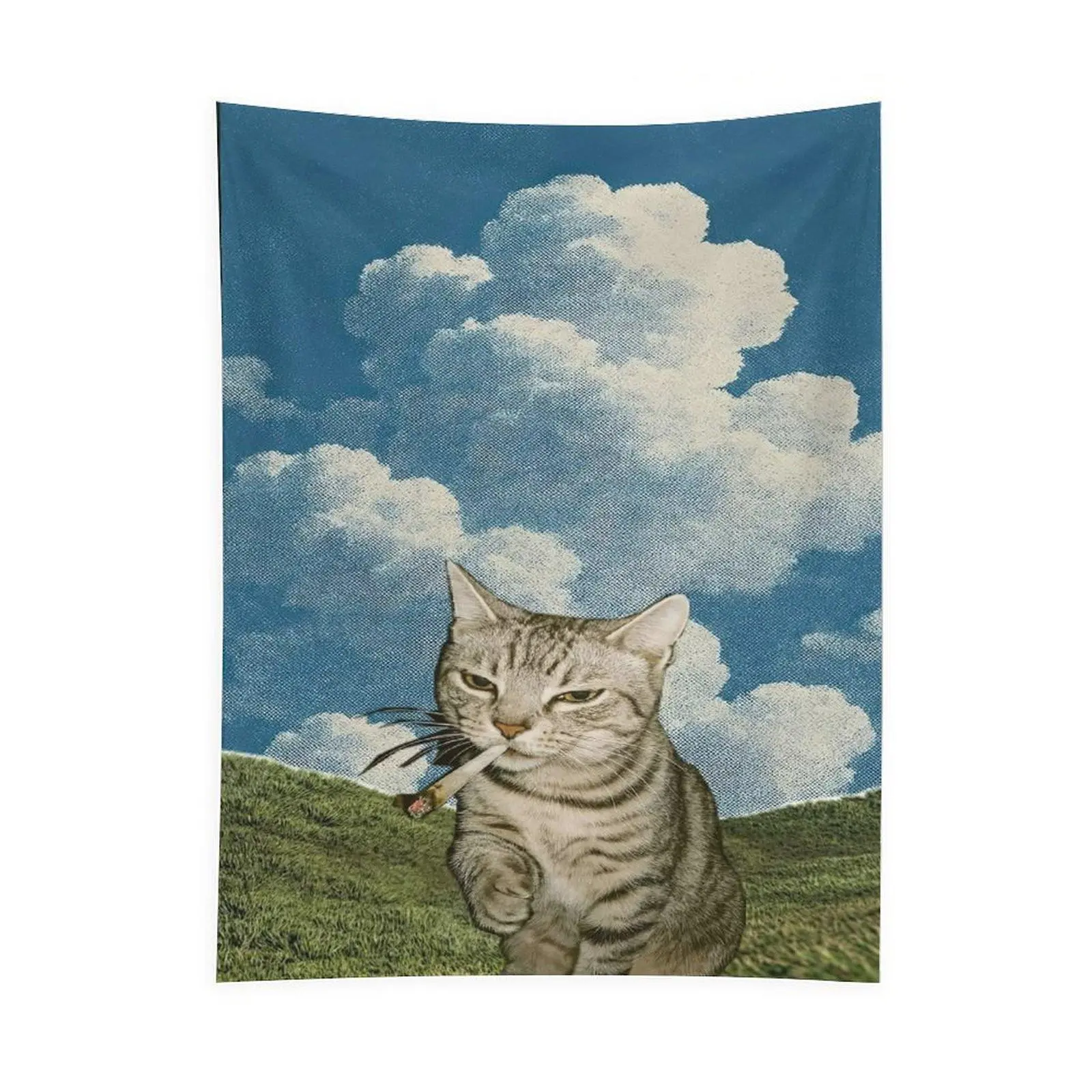 Funny Smoking Cat Wall Tapestry, Meme Cat Aesthetic Hanging, Cool Pet Room Decor Gift