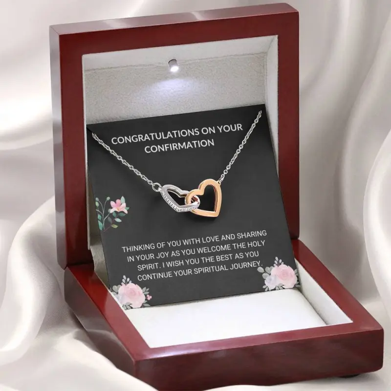 Confirmation - Spiritual Journey Interlocking Hearts Necklace Confirmation Card, Gifts, Baptism Gift, Presents, Jewelry, Boy Confirmation