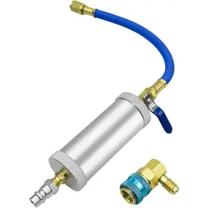 AC Oil Dye Injector, R134A Compressor Oil Injector Kit with Snap Quick Coupler, 2 OZ A/C Injection Air Conditioning HVAC Tool with 1/4" SAE Male and Female for R134a R12 R22 Refrigerant System fathersdaygift
