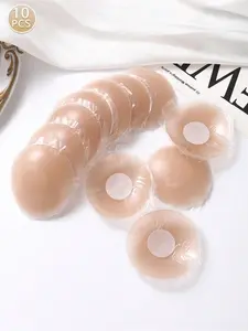 10 pieces of women's silicone ultra-thin nipple covers, with cute dots for protection, invisible and seamless breast pads, easy to carry, reusable, suitable for wedding dresses, commuting, bikinis, formal wear, and dresses.