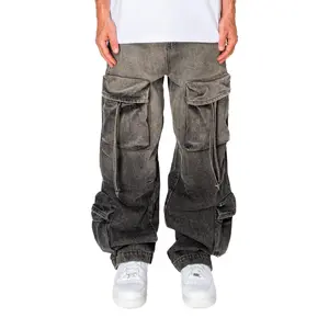 Men's Baggy Fit Faded Wash Cargo Jeans