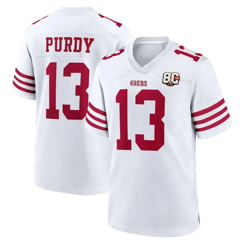 Trendy Football Season 2026 Full Logo Printed Purdy 13 Football Jersey Tee Shirt, 80th Anniversary Game Jersey Football Tee, Alternate Custom Game Jersey, Sport Activewear for Men Women
