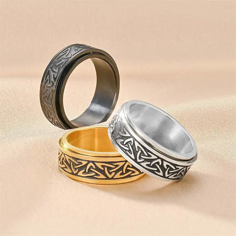 Celtic triangle knot rotatable ring titanium steel ring men's and women's daily wear gift