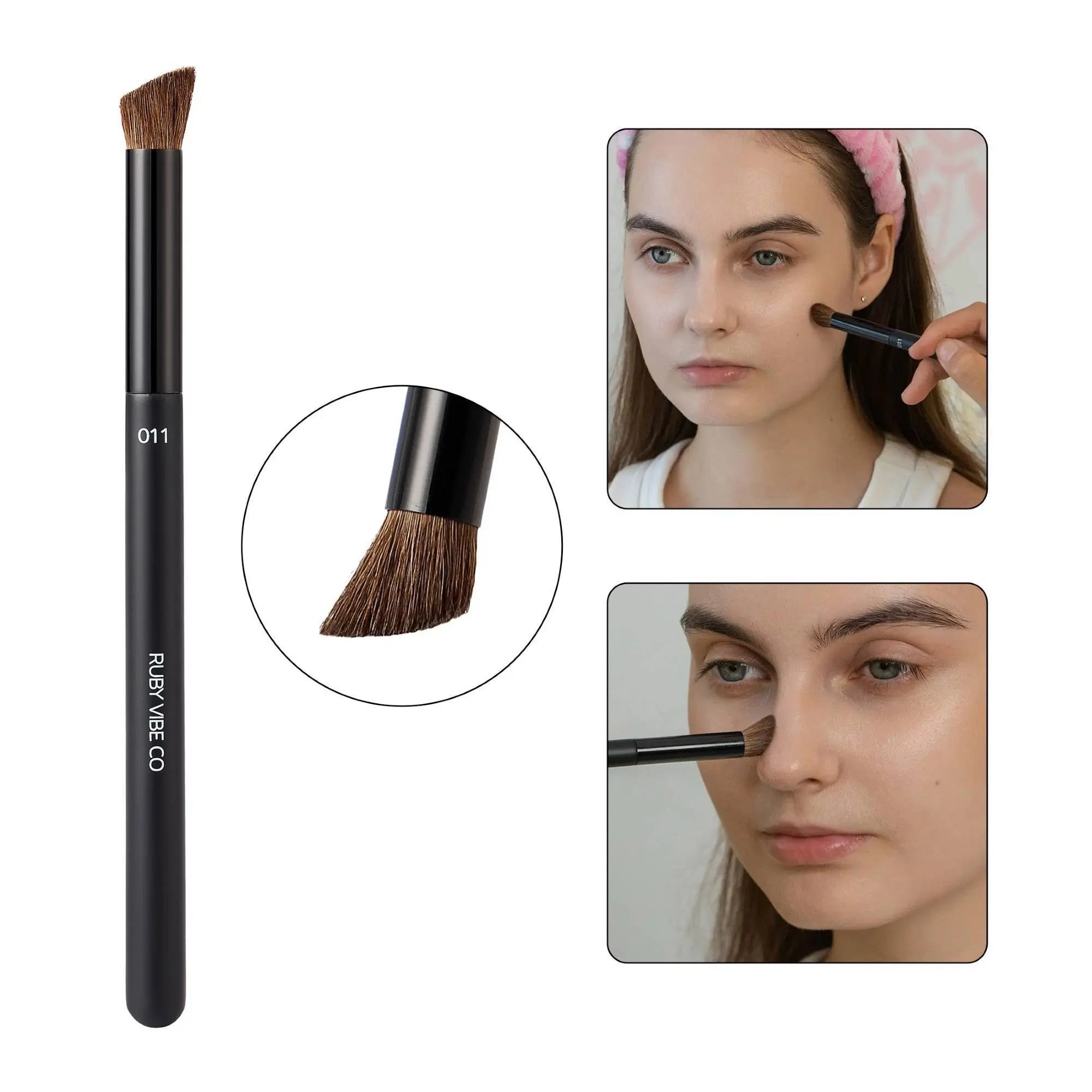 RUBY VIBE CO Angled Eyeliner Brush, Eyeshadow Brush with Soft Vegan Synthetic Bristles, Detail Makeup Brush for Blending, Crease, Smudging & Brow Definition, Powder & Cream