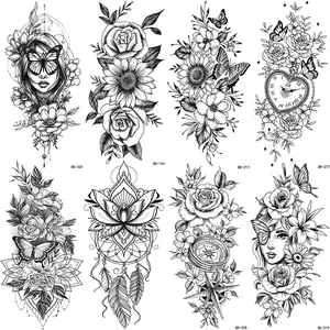 8 Piece Floral Tattoo Stickers, Waterproof Butterfly Clock Flower Feather Designs, Unisex Hand Leg Body Fake Tattoos, Waterproof Temporary Tattoos