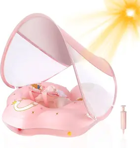 Inflatable Baby Float with Canopy, UPF50+ Sun Protection - 0-36 Months Infant Newborn Toddler Swimming Float with Balance Ball Safety Seat for Spring Swim Water Play