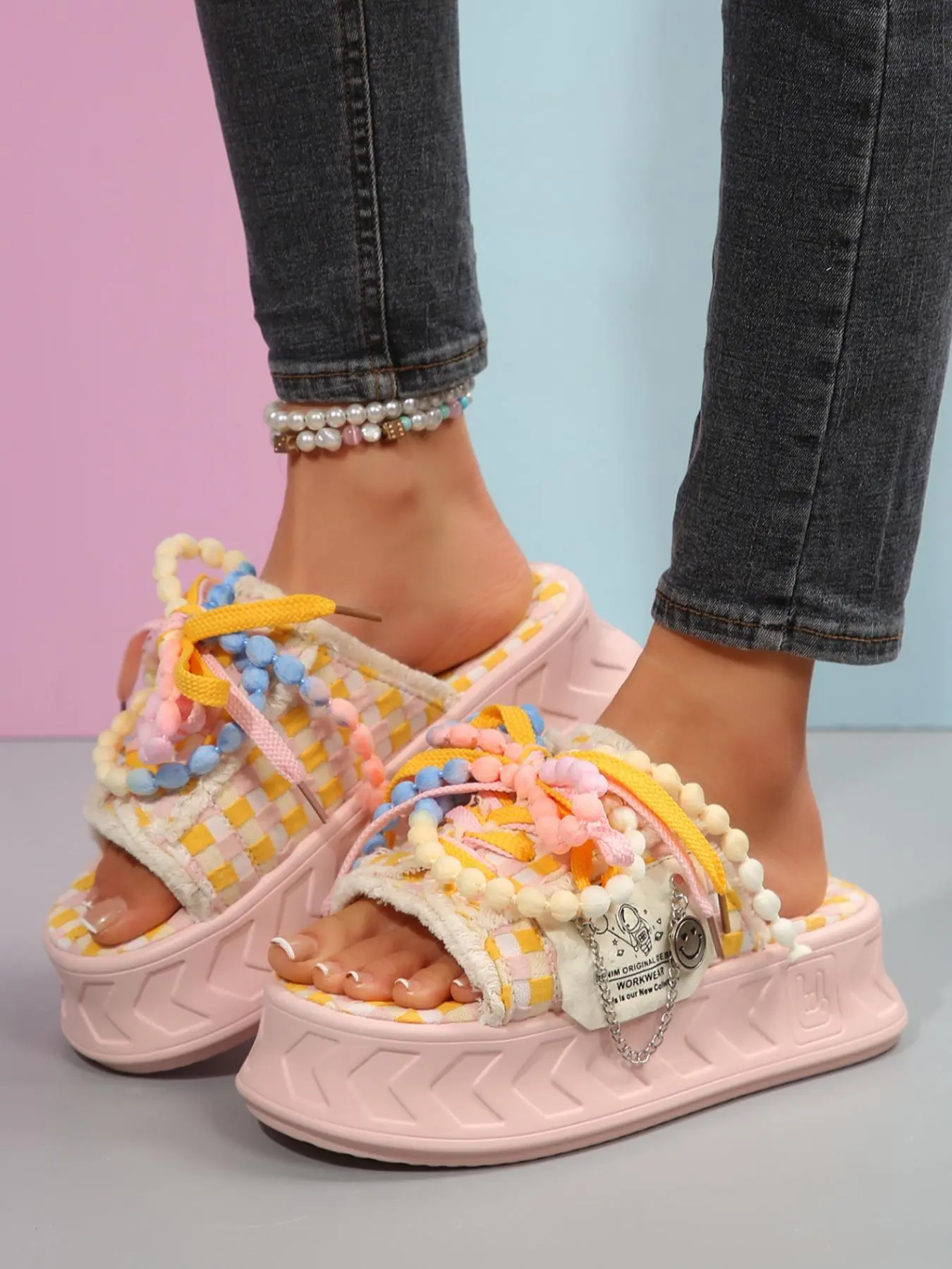 Women's Fashionable Random Pattern Platform Sandals, Casual Summer Footwear, Casual Comfortable Non-slip Sandals for Summer, Lightweight Breathable Shoes for Daily Wear, Girl, Flatform, Beach Slide Sandals, Casual Trendy Sandals