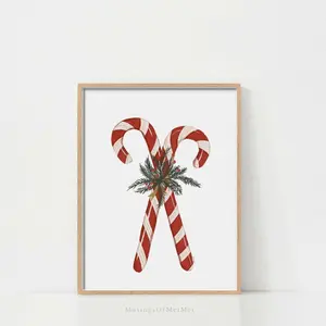 Christmas Printable Wall Art Poster, Candy Cane Christmas Print, Christmas Decor, Christmas Art, Vintage Christmas Print, Christmas Wall Art