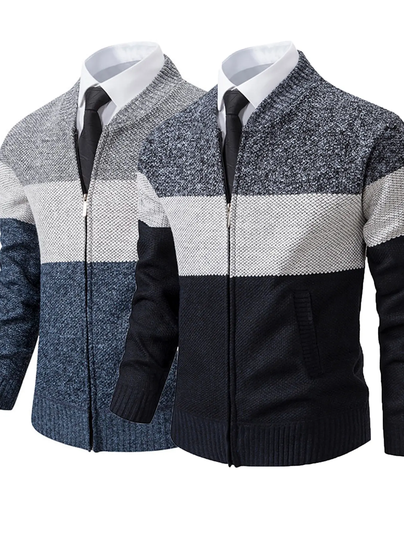 Men's 2-Pack Patchwork Knit Sweater, Long Sleeve Loose-Fitting, Casual Fall & Winter Wear, Warm Breathable Fabric, Side Pockets, Pull-On Closure, Knitwear