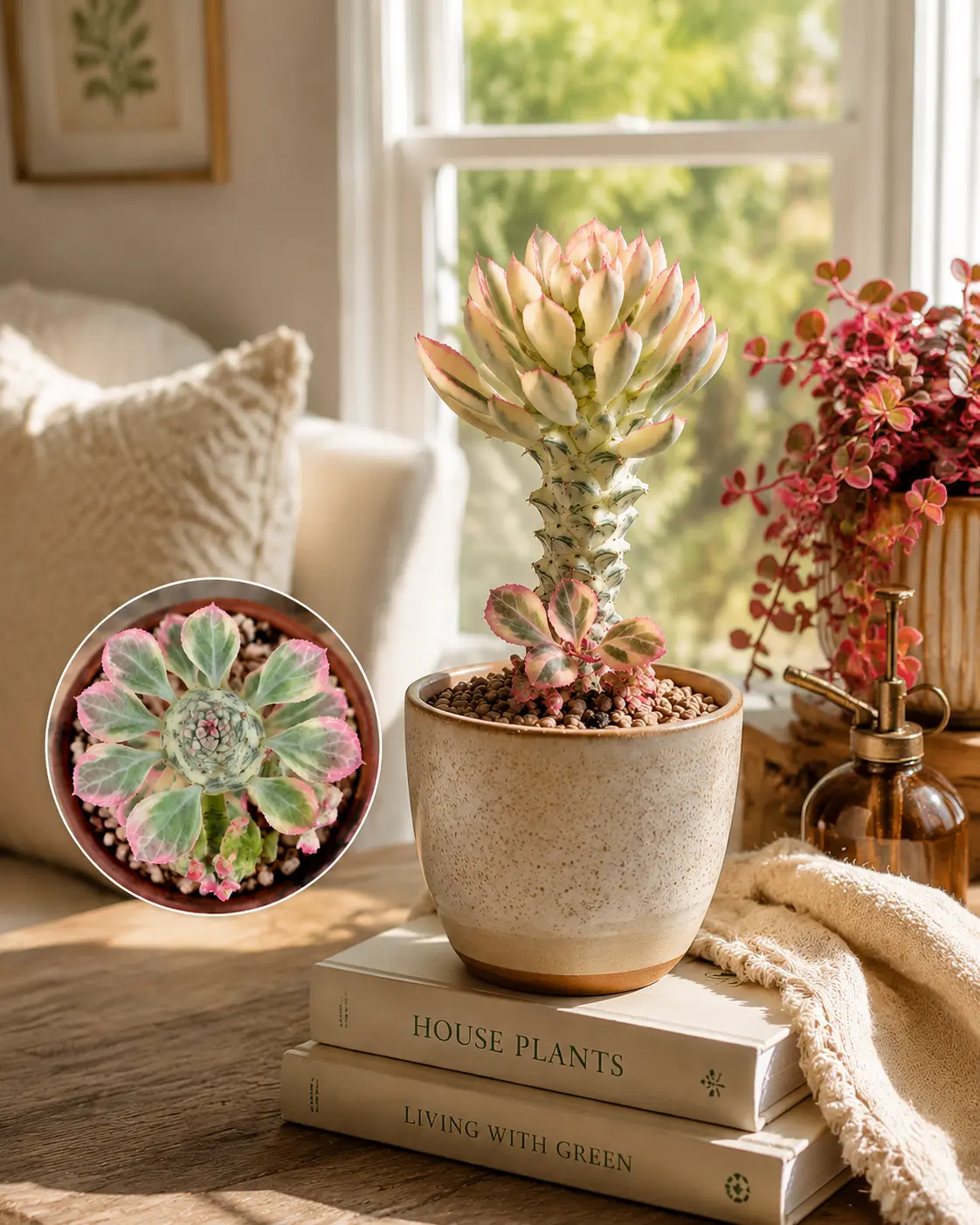 Variegated Monadenium Ritchiei, Monadenium Ritchiei F. Variegata Live Succulent Plant, Variegated Caudiciform Succulent for Indoor Decor