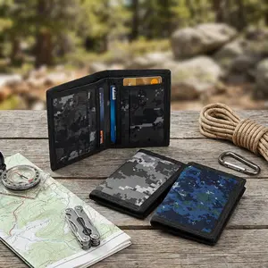 Kids' Cartoon Trifold Coin Purse Wallet with RFID Blocking - 3 Pack Mini Front Pocket Zipper Wallets for Boys Girls, Canvas Outdoor Sports Magic Sticker Small Digital Storage Bulk Set