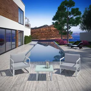 Modway Fortuna 3 Piece Outdoor Patio Sectional Sofa Set in White Gray