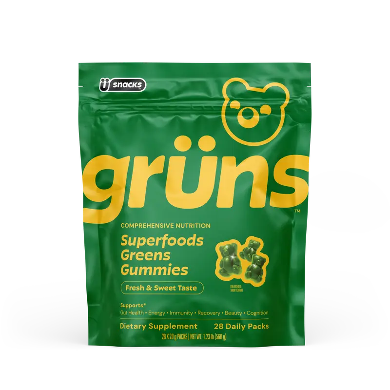 Grüns Superfood Greens Gummies (Sugar-Free): 21+ Vitamins and Minerals, Prebiotics for Digestive Health, Adaptogens. Nutritional Edible Dietary Supplement to Support Fitness