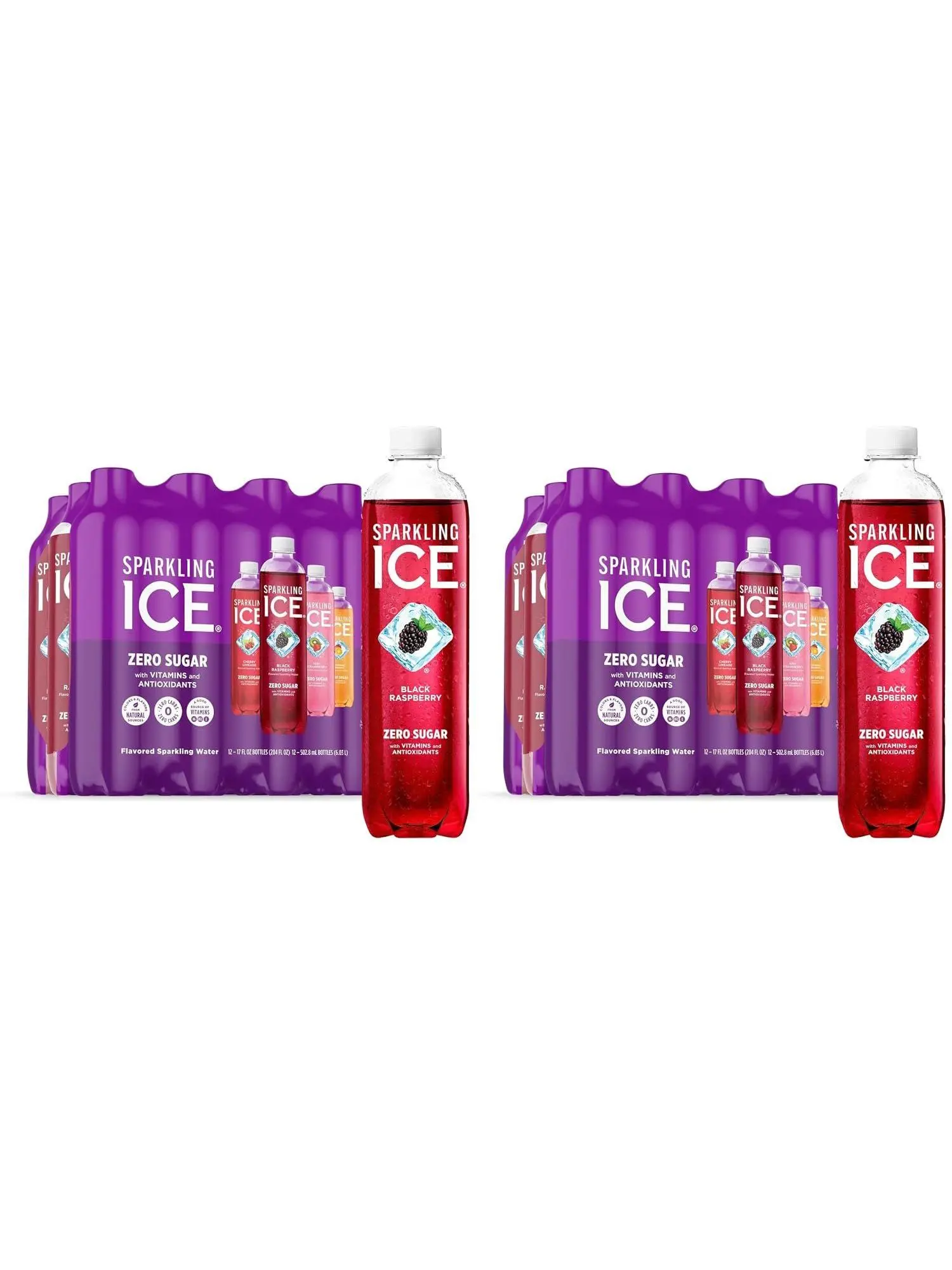 Sparkling Ice Pink Variety Pack, Flavored Sparkling Water, Zero Sugar, and Vitamins and Antioxidants, 17 fl oz, 12 count (Black Cherry, Peach Nectarine, Coconut Pineapple, Fruit Punch)