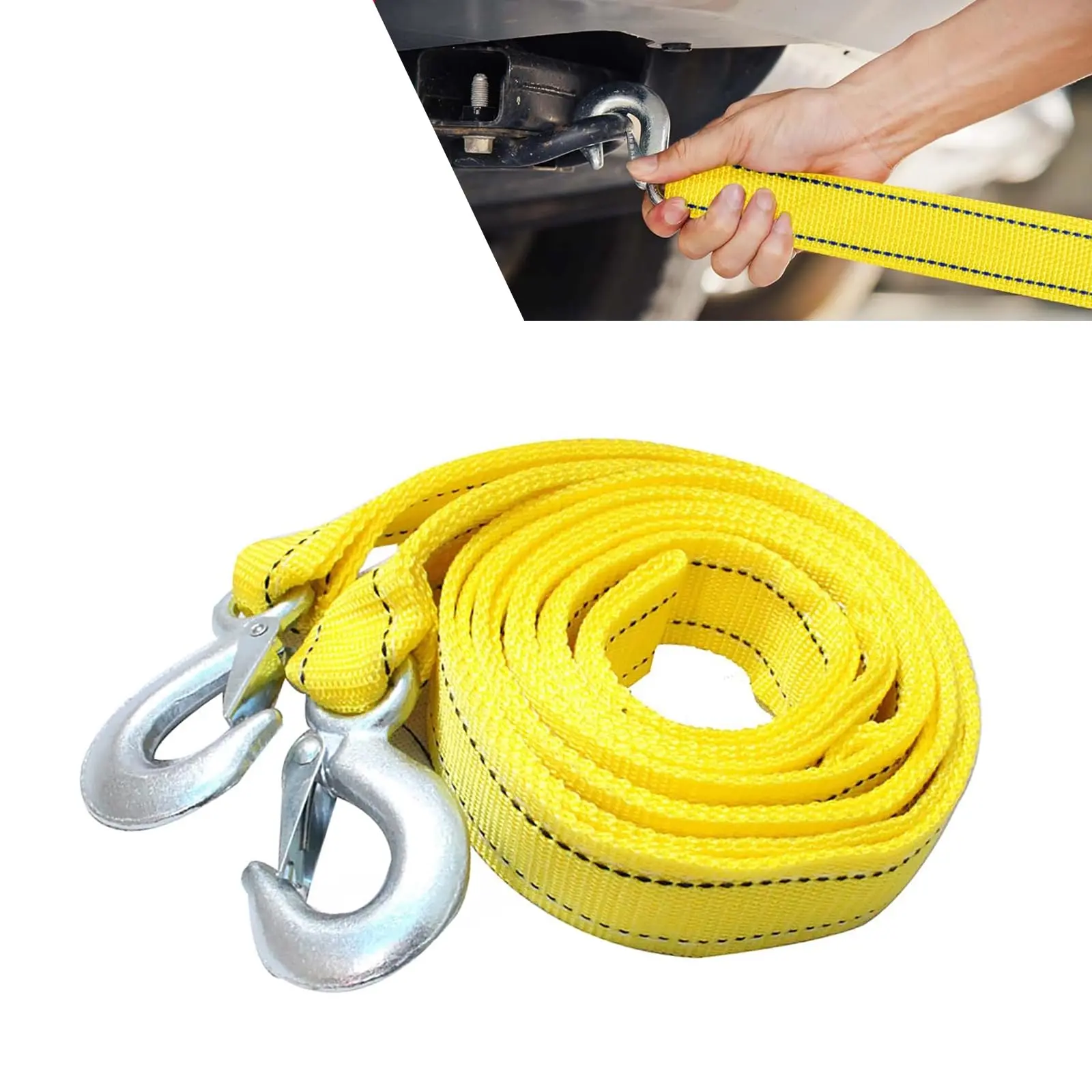 Car Tow Straps Heavy Duty with Hooks, 13Ft 11023 lbs Heavy Duty Reflective Tow Rope, Nylon Emergency Recovery Towing Strap, Universal for Most Cars Trucks SUVs ATVs (Yellow)