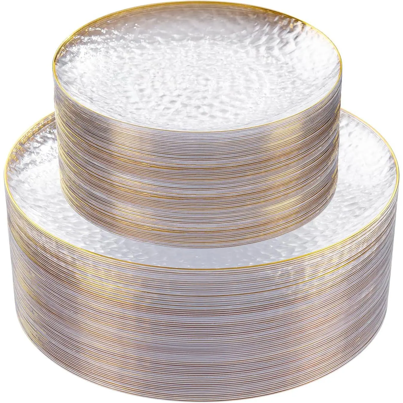 60 pieces of transparent plastic plates, disposable transparent plates with gold edges, heavy-duty gold plates, hammered party plates, including 30 transparent dessert plates and 30 wedding and party dinner plates