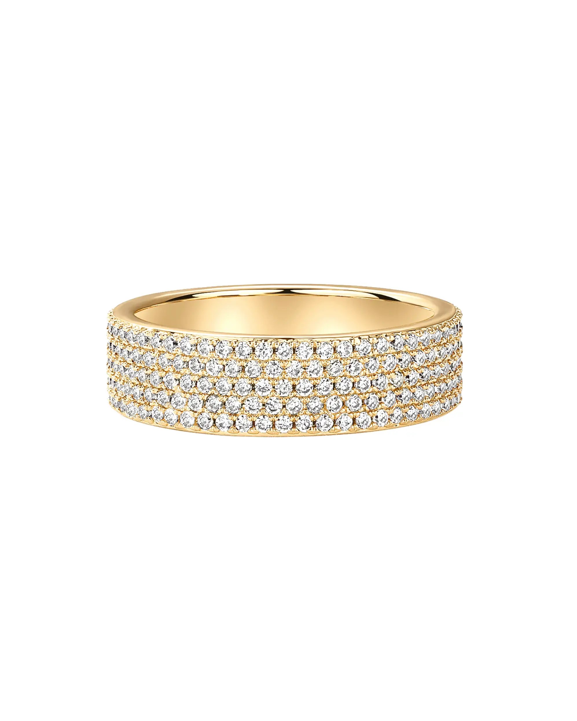 PAVOI 14K Gold Plated Cubic Zirconia Wide Eternity Statement Rings - CZ Stackable Wedding Band for Women