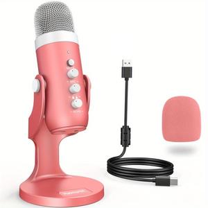 haomuren usb gaming condenser microphone, microphones for iphone, condenser gaming condenser mic set with gain-knob, press to mute, monitor/volume/echo adjustment for phone/laptop/pc/ps4/5/computer, come with stand base, usb streaming mic