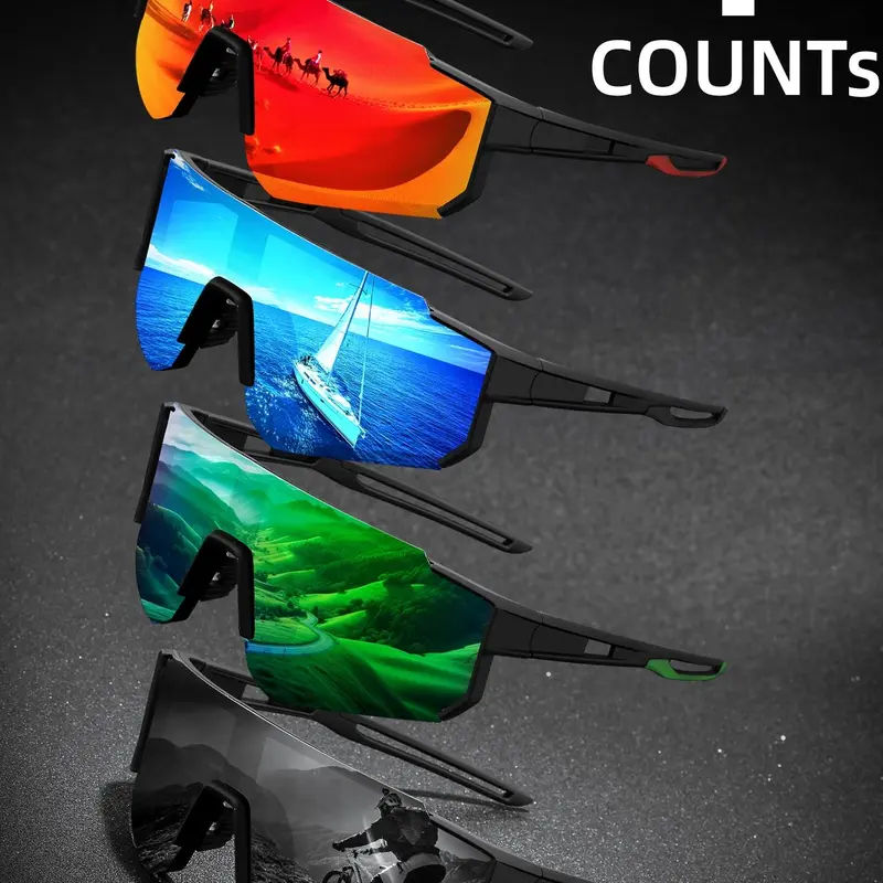 Unisex Sporty One-piece Flat Top Design Cycling Sunglasses, Trendy Casual Mirror Sunglasses for Outdoor Activities, Fashion Accessories for Outdoor Activities, Mountain Bike Glasses, Biking Sunglasses