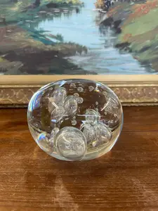 Vintage Mid-Century Modern Clear Glass Paperweight with Controlled Bubbles