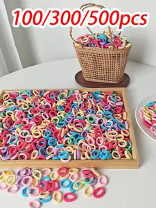 100/300/500pcs Cute Colorful Hair Ties Set, Hair Elastics, Ponytail Hair Ties, High Elasticity, No Trace, Gentle on Hair, All Seasons Hair Accessories, Versatile Use
