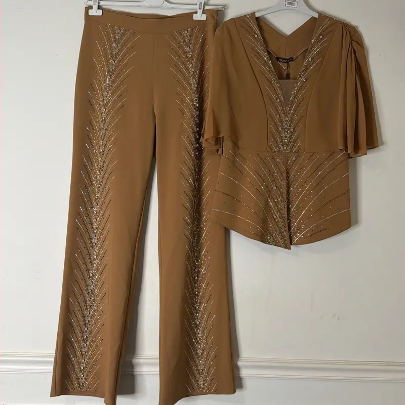 Women's Khaki 2-Piece Pants and Top Set for Special Occasions