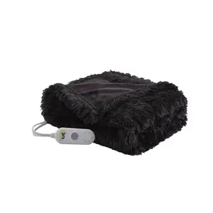 Serta 50"x60" Leena Shaggy Faux Fur Electric Heated Throw Blanket Black
