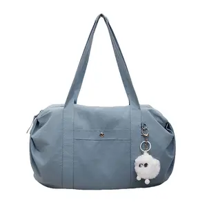 Multi-Color Nylon Travel Tote  with Keychain Charm - Large Capacity Shoulder  Vintage Monogram Hobo Women's Woven Messenger