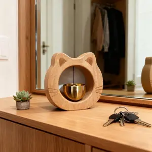 Modern Wooden Magnetic Entrance Doorbell, 1 Count Cute Cartoon Cat Wind Chimes Decoration for Bedrooms, Refrigerators, Doors, and Cars, Reminder Bell, Aesthetic Room Wall Pendant Decor, Home Decor, Hanging