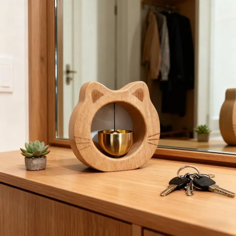 Modern Wooden Magnetic Entrance Doorbell, 1 Count Cute Cartoon Cat Wind Chimes Decoration for Bedrooms, Refrigerators, Doors, and Cars, Reminder Bell, Aesthetic Room Wall Pendant Decor, Home Decor, Hanging