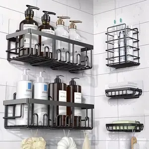 5-Pack Adhesive Shower Caddy Organizer - 316 Stainless Steel, Rustproof No Drill Bathroom Shelves with Soap Holder, Wall Mount, Black