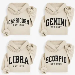 (Leave A Note or DM to Shop) Custom Year, Custom Zodiac Hoodie – Sand Color, Est Your Year Astrology Top, Cute Horoscope Energy Gift, Unisex Hoodies, Birthday Zodiac Sign Outfit 2025 - HARSIN